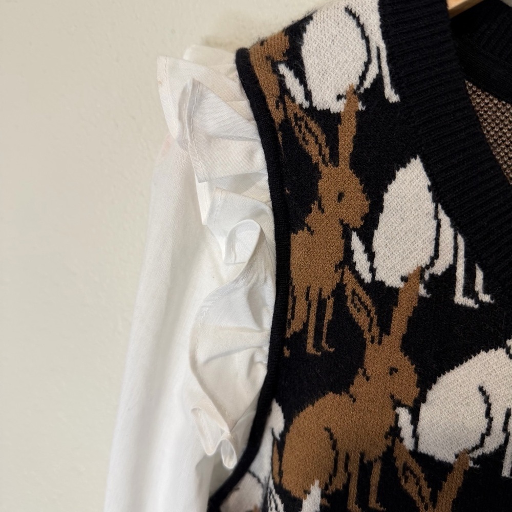 Maeve Ruffled Twofer Rabbit Print Sweater Vest - Picture 6 of 11